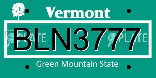 BLN3777 Vermont License Plate