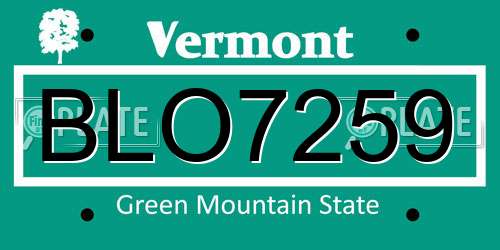 BLO7259 Vermont License Plate