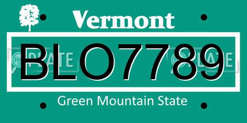 BLO7789 Vermont License Plate