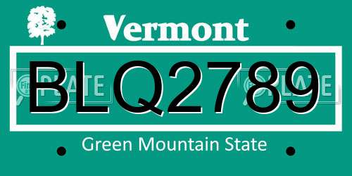 BLQ2789 Vermont License Plate