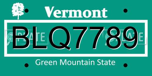 BLQ7789 Vermont License Plate