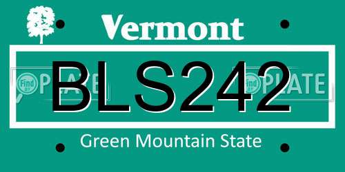 BLS242 Vermont License Plate