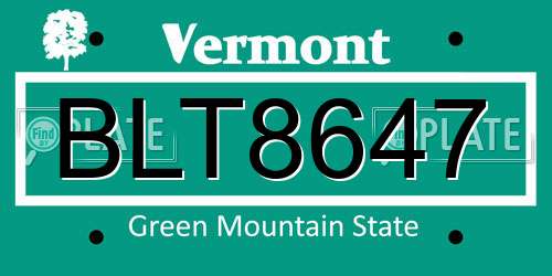 BLT8647 Vermont License Plate