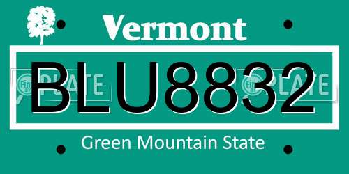 BLU8832 Vermont License Plate