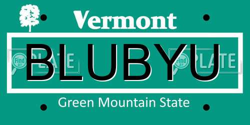 BLUBYU Vermont License Plate