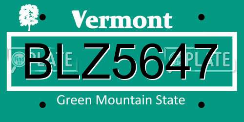 BLZ5647 Vermont License Plate