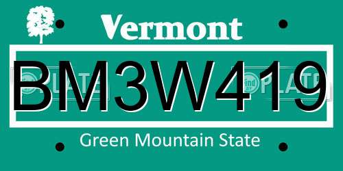 BM3W419 Vermont License Plate