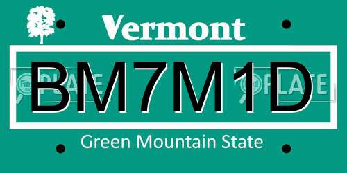 BM7M1D Vermont License Plate