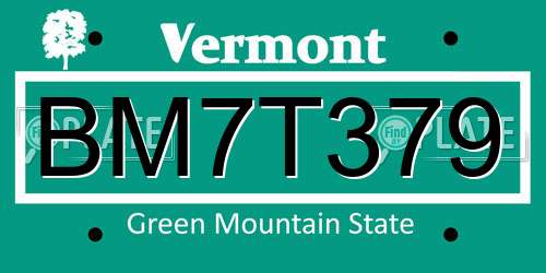 BM7T379 Vermont License Plate