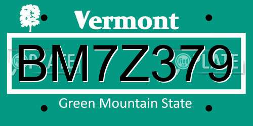 BM7Z379 Vermont License Plate
