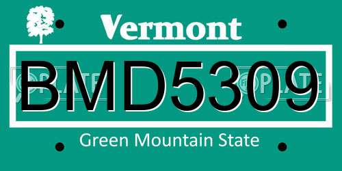 BMD5309 Vermont License Plate