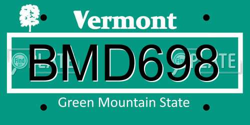 BMD698 Vermont License Plate