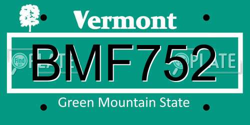 BMF752 Vermont License Plate