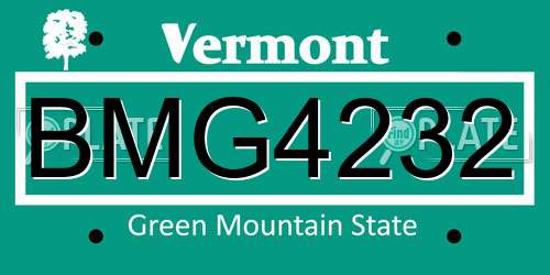 BMG4232 Vermont License Plate