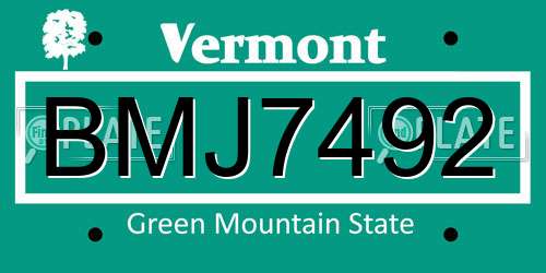 BMJ7492 Vermont License Plate