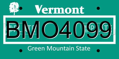 BMO4099 Vermont License Plate