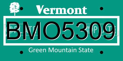BMO5309 Vermont License Plate