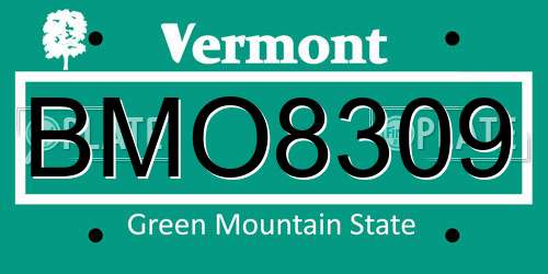 BMO8309 Vermont License Plate