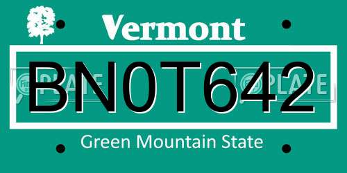 BN0T642 Vermont License Plate