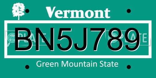 BN5J789 Vermont License Plate