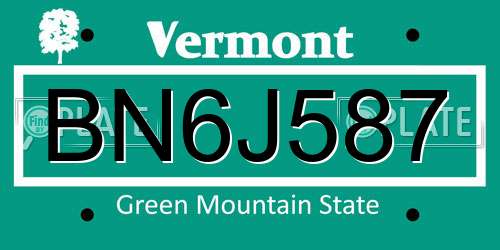 BN6J587 Vermont License Plate