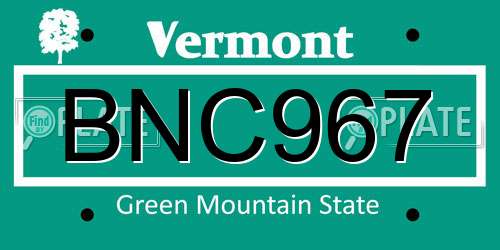BNC967 Vermont License Plate