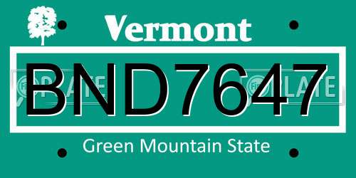 BND7647 Vermont License Plate