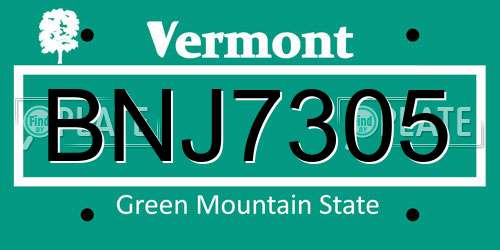 BNJ7305 Vermont License Plate