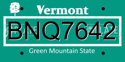 BNQ7642 Vermont License Plate