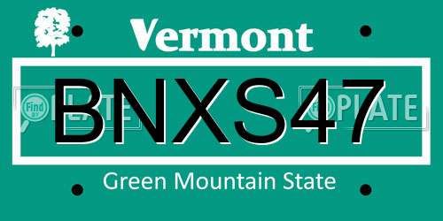 BNXS47 Vermont License Plate