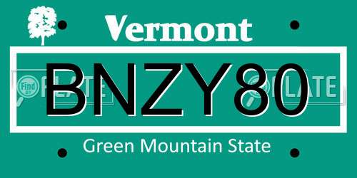 BNZY80 Vermont License Plate