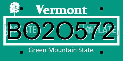 BO2O572 Vermont License Plate
