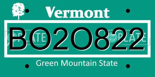 BO2O822 Vermont License Plate