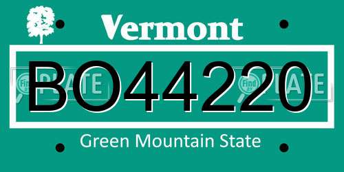 BO44220 Vermont License Plate