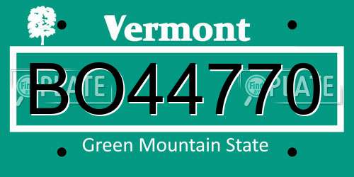 BO44770 Vermont License Plate