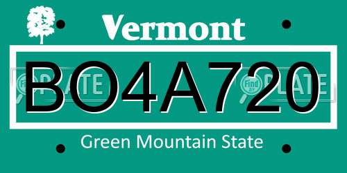 BO4A720 Vermont License Plate