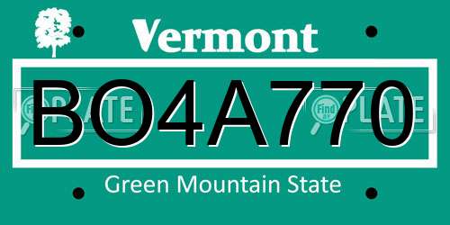 BO4A770 Vermont License Plate