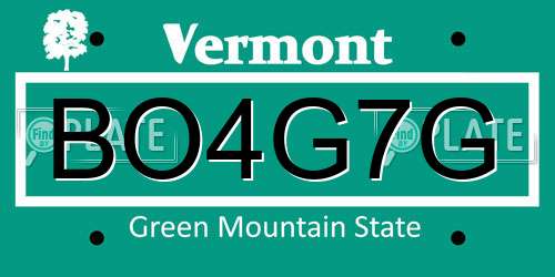 BO4G7G Vermont License Plate