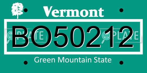 BO50212 Vermont License Plate