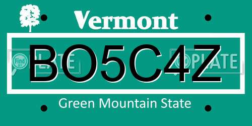 BO5C4Z Vermont License Plate