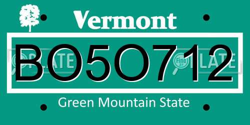 BO5O712 Vermont License Plate