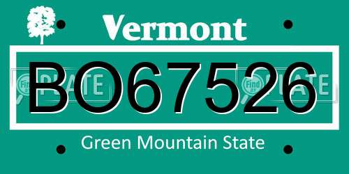 BO67526 Vermont License Plate