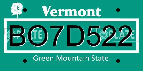 BO7D522 Vermont License Plate