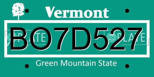 BO7D527 Vermont License Plate