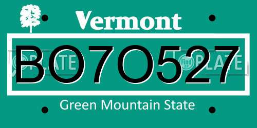 BO7O527 Vermont License Plate