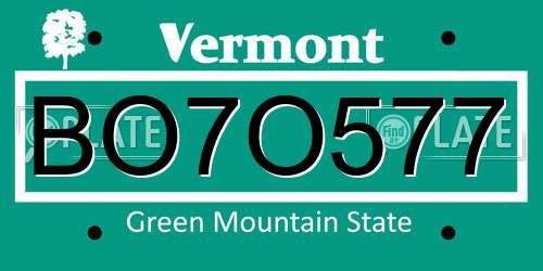 BO7O577 Vermont License Plate