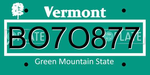 BO7O877 Vermont License Plate