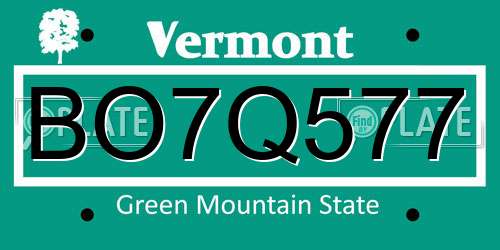 BO7Q577 Vermont License Plate