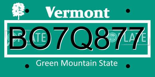 BO7Q877 Vermont License Plate