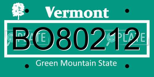 BO80212 Vermont License Plate